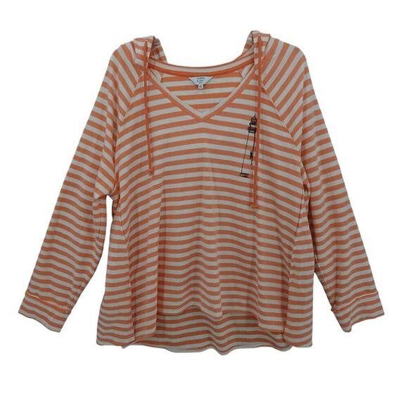 Crown & Ivy Curvy 1X Hooded Terry Striped Top - Picture 1 of 11